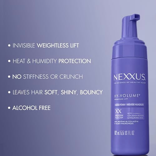 Nexxus Hy-Volume Weightless Lift Cloud Foam Treatment for Flat & Limp Hair, 48 Hours Volume, ProteinFusion with Collagen & Hyaluronic Acid, 5.5 fl oz