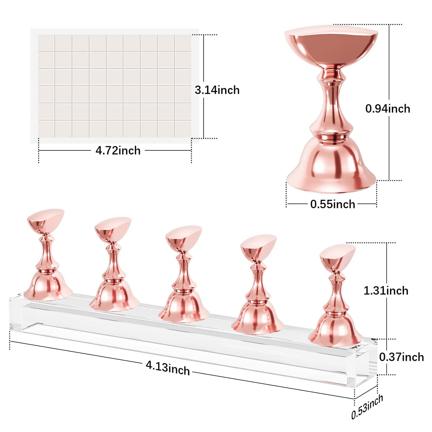 Nail Stand Acrylic Nail Art Display Stand Magnetic Nail Tips Practice Holder 54 Pcs Reusable Adhesive Putty for DIY Painting Nails Stand kit (Rose Gold)