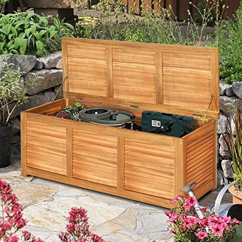 Tangkula 46 Gallon Acacia Wood Deck Box, Garden Backyard Storage Bench, Outdoor Storage Container for Patio Furniture Cushions and Gardening Tools (Natural)
