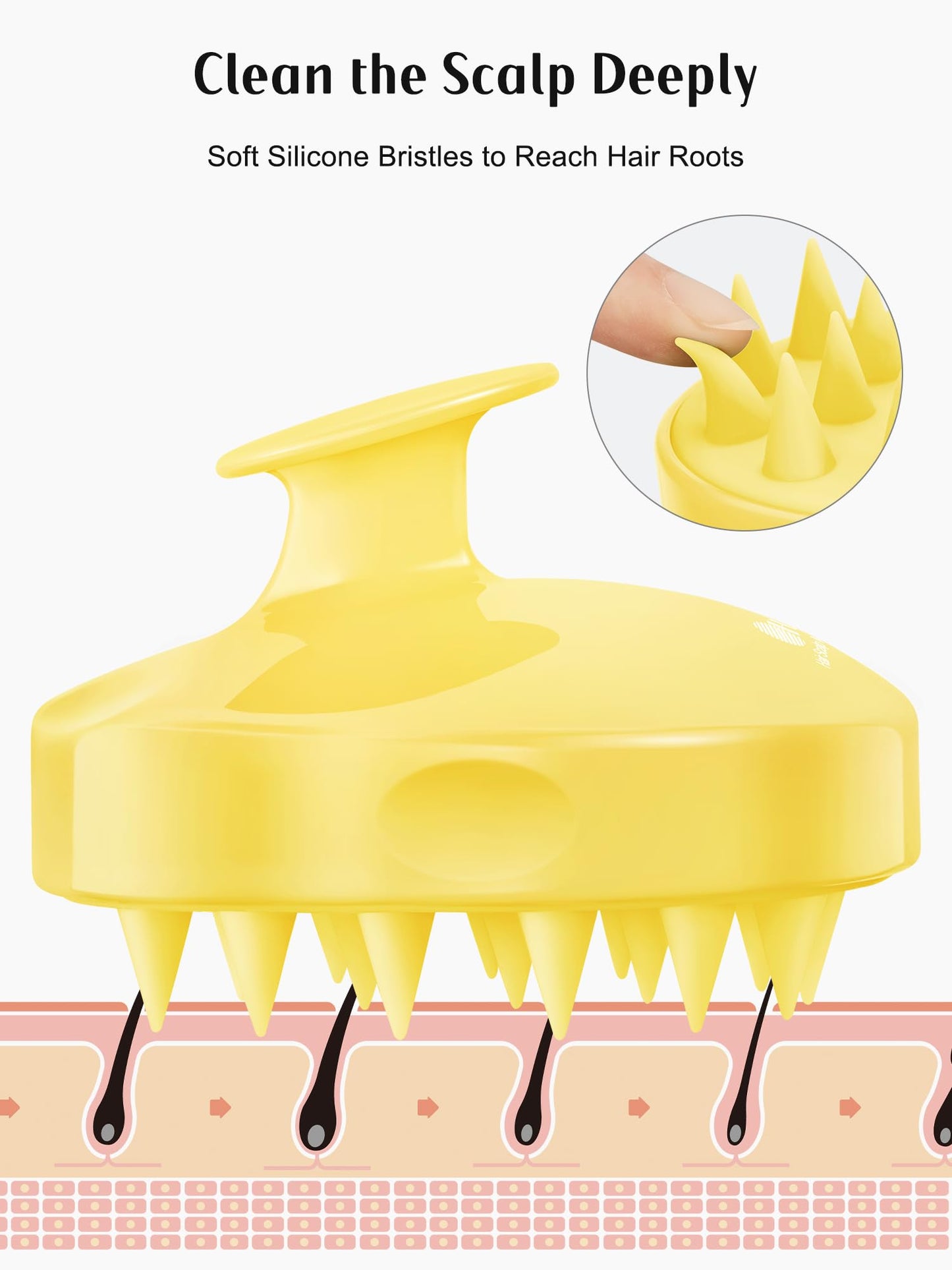 HEETA Hair Scalp Massager Shampoo Brush 2 Pack, Soft Silicone Bristles to Remove Dandruff, Waterproof Hair Scrubber for Both Wet Dry Hair, Suitable for Men & Women (Yellow & Gray)