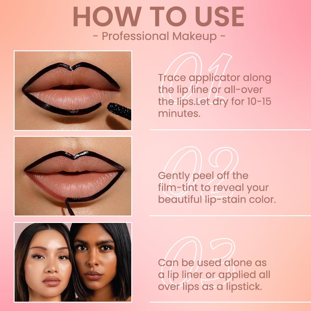 Hxssll Matte Liquid Lip Stain Peel Off Lip Liner Tattoo- Brown, Waterproof, Smudge-Proof, Peel Off Lip Stain Tattoo, Long-Lasting Non-Stick Cup Lip Gloss for All Skin Types (0.12 fl oz, #02)