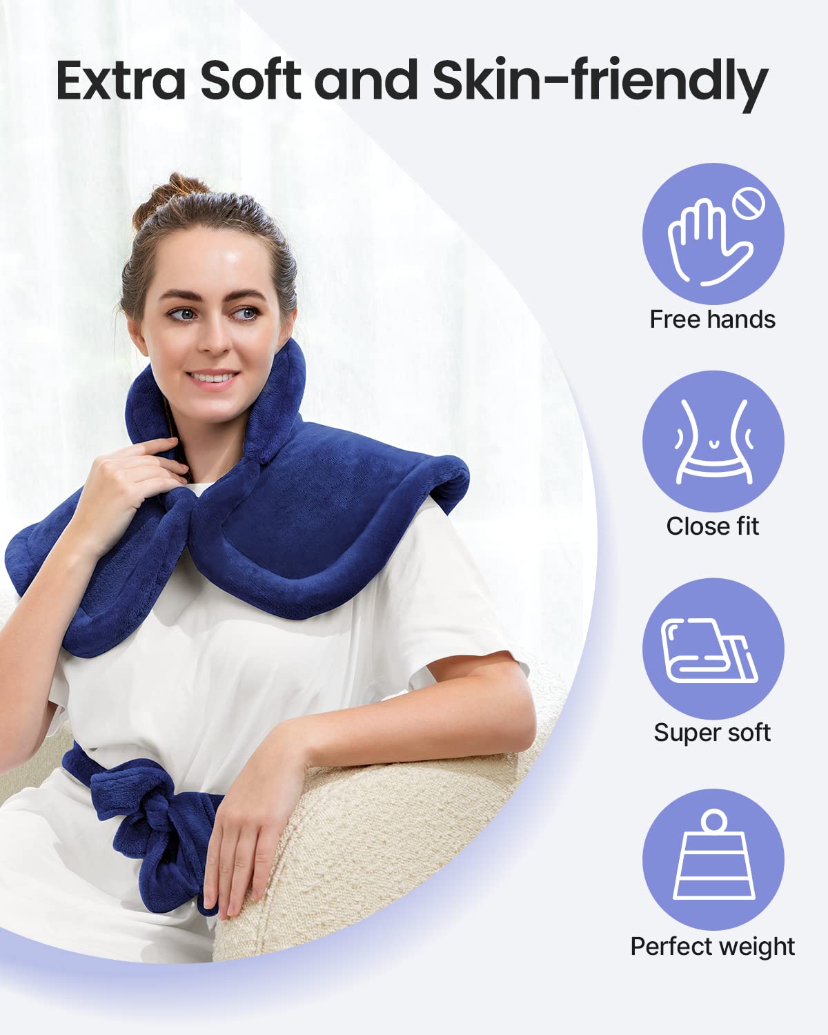 RENPHO Back Heating Pad for Back Pain Relief, Birthday Gifts for Women Men Mom Dad Grandma, Hsa Store Eligible Items, Neck and Shoulder Heat Pad, Auto Shut Off, ETL Certified, 24"x33", Dark Blue