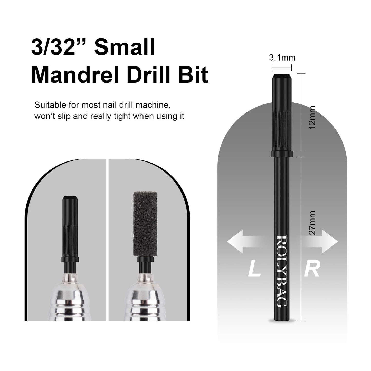 Rolybag 100pcs Small Sanding Bands Nail Drill Bits 240 Extreme Fine Grit Nail File Sanding Bands with 3.1mm Mandrel Bit for Acrylic Nails Gel Removing Shaping Professional Manicures and Pedicure,Black