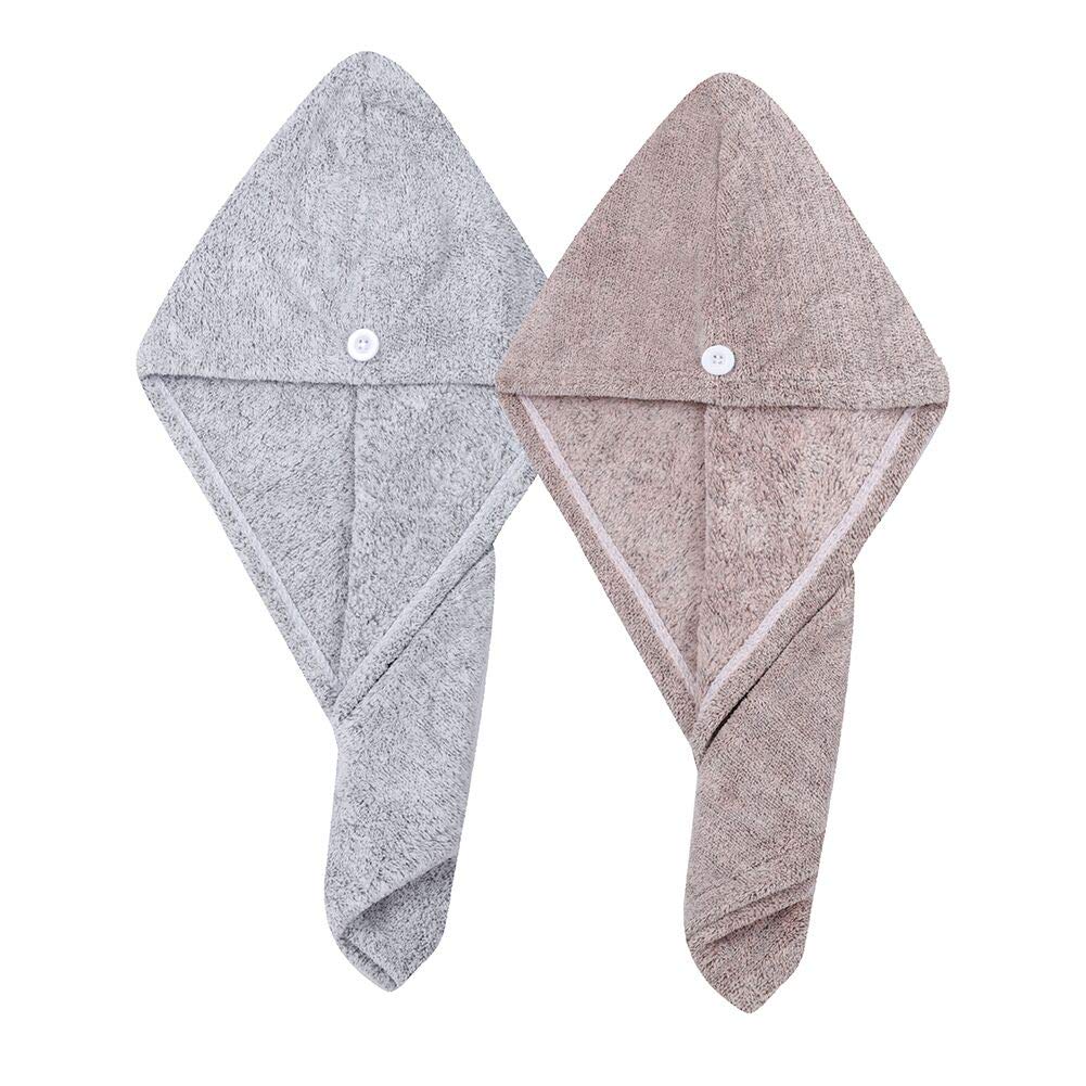 M-bestl 2 Pack Hair Towel Wrap,Rapid Carbon Fiber Hair Drying Towel with Buttons, Microfiber Hair Towel for Drying Curly Hair,Anti-frizz (Star Gray&Star Pink)