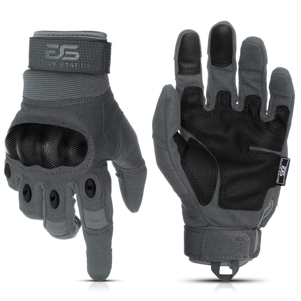 Glove Station - Tactical Shooting Hard Knuckle Gloves for Men and Woman with Touchscreen Fingers - Durable and Comfortable Hand-Gear for Outdoor Work Shooting and Hunting - Gray/Medium