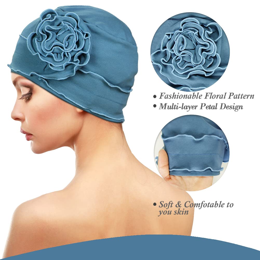 AIPESL 2 Pieces Cotton Chemo Turban Headwear, Soft Cancer Headwear Elastic Cancer Cap for Women with Hair Loss