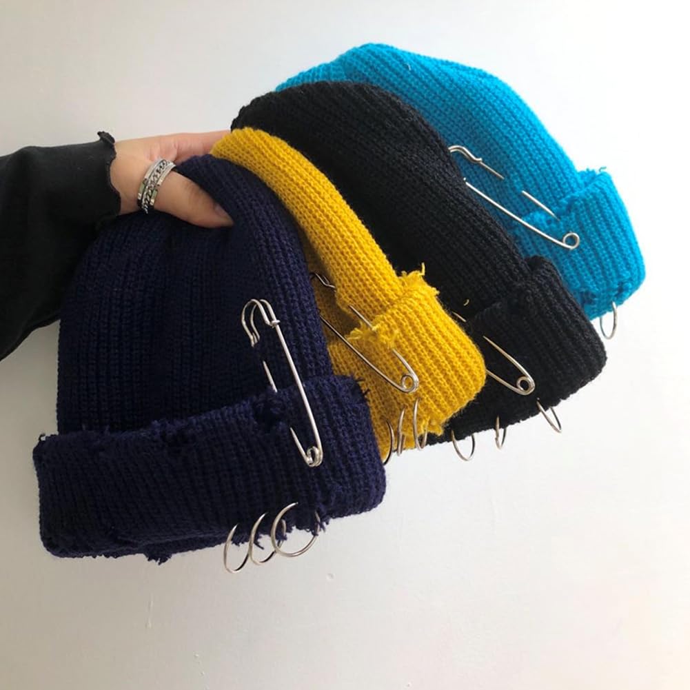 HeiDmai Distressed Ring Beanie Hat Unisex Fashion Hip-hop Slouchy Knitted Skull Caps (Grey)