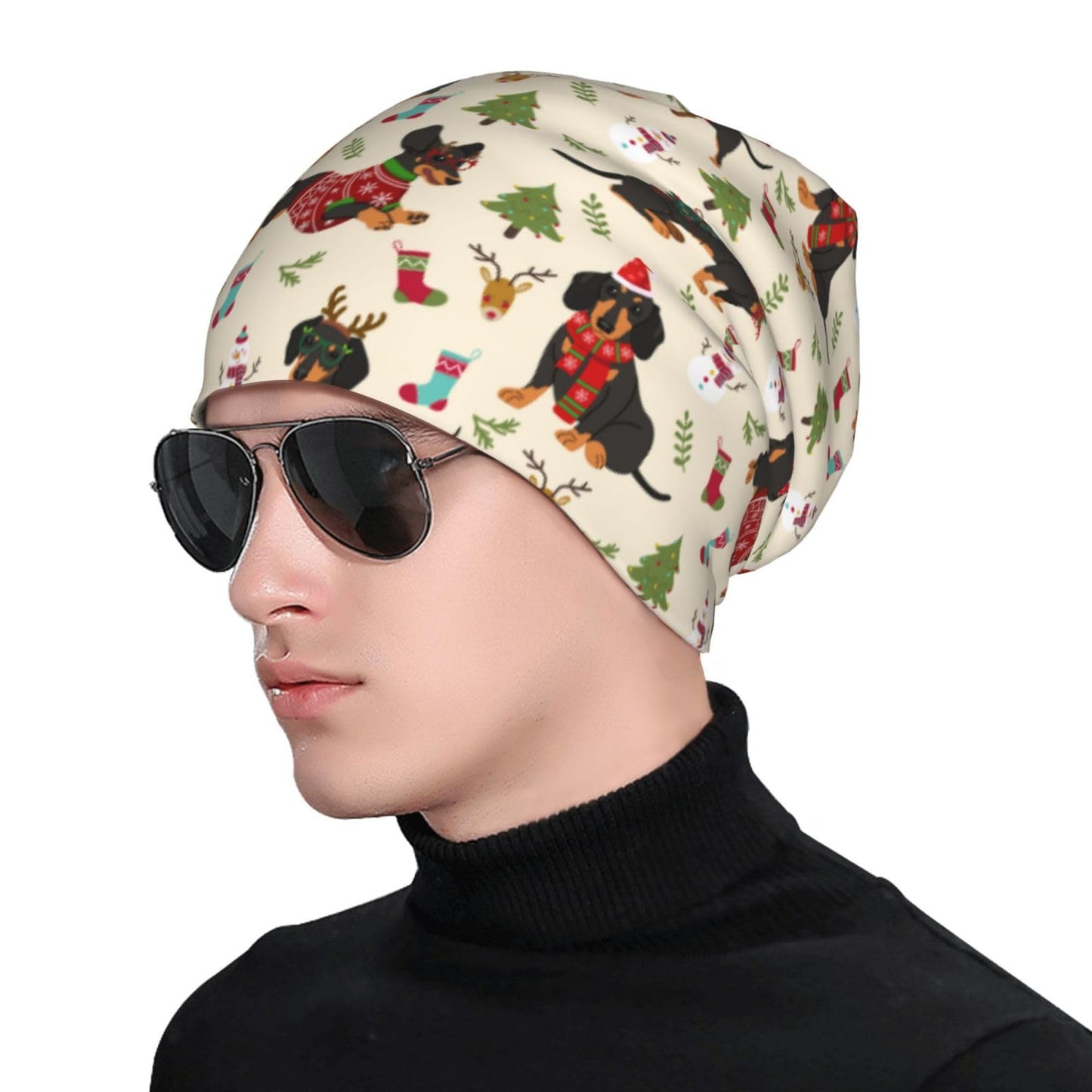 Cute Christmas Dogs Beanie Chemo Hat Cancer Headwear Skull Hat Knitted Hat Nightcap Skull Cap for Women Men