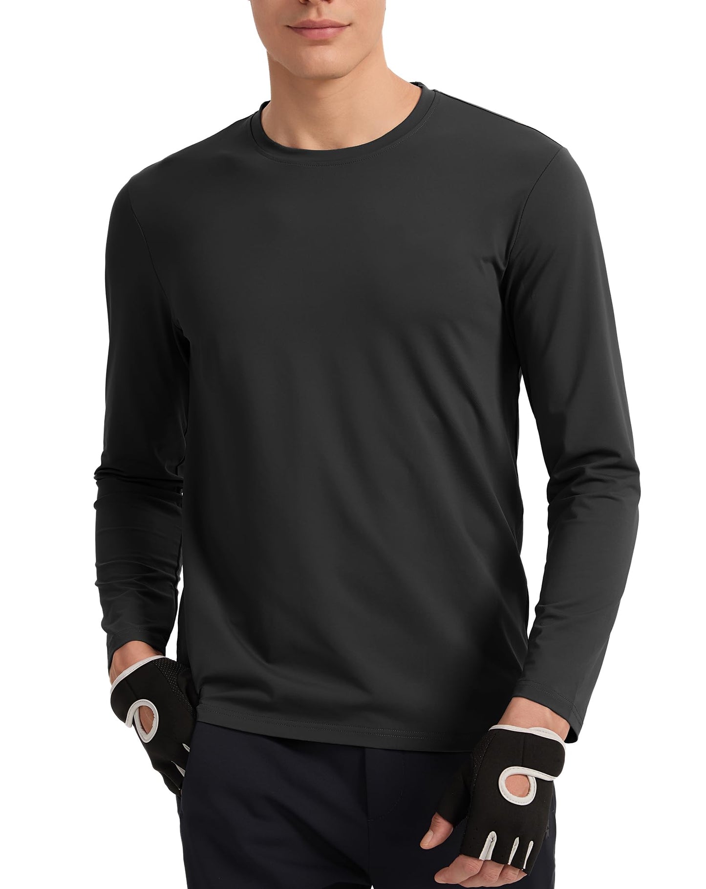 Mens Winter Long Sleeve Tech Tshirts Warm Lightweight Athletic Crewneck Thermal Tee Black L
