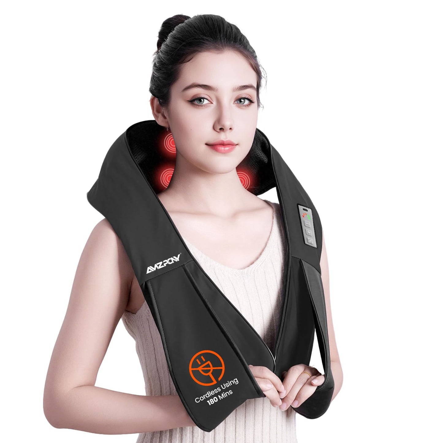 AMZPONY® Cordless Neck Massager for Pain Relief Deep Tissue, Rechargeable Shiatsu Neck and Back Massager Portable Kneading Shoulder Massage for Body Muscle Pain Relief,Gifts for Dad Mom Friends