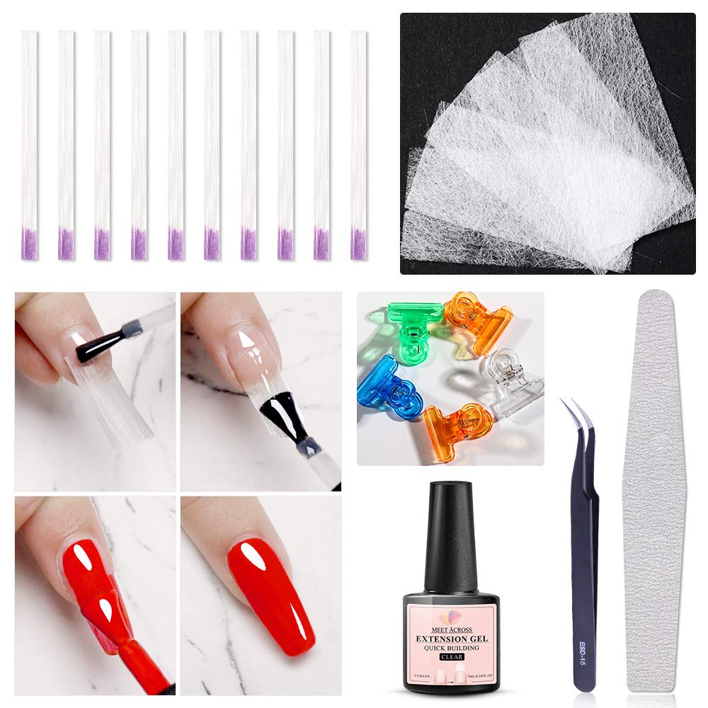 Fiberglass Nail Extension Kit with Building Gel Magical Silk Fiberglass Nail Wrap Form Quick Building Fiber Extension Gel, Nail File, Tweezers, Nail Tips Clip for Gel Extension Nail Art