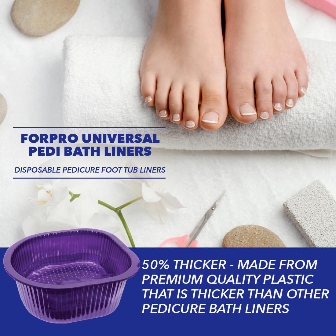 ForPro Universal Pedi Bath Liners - 50% THICKER - Fit Footsie Bath Plus Foot Bath, Disposable Pedicure Foot Tub Liners for Foot Spa Basins & Foot Bath Soaks, Purple, 100-Count