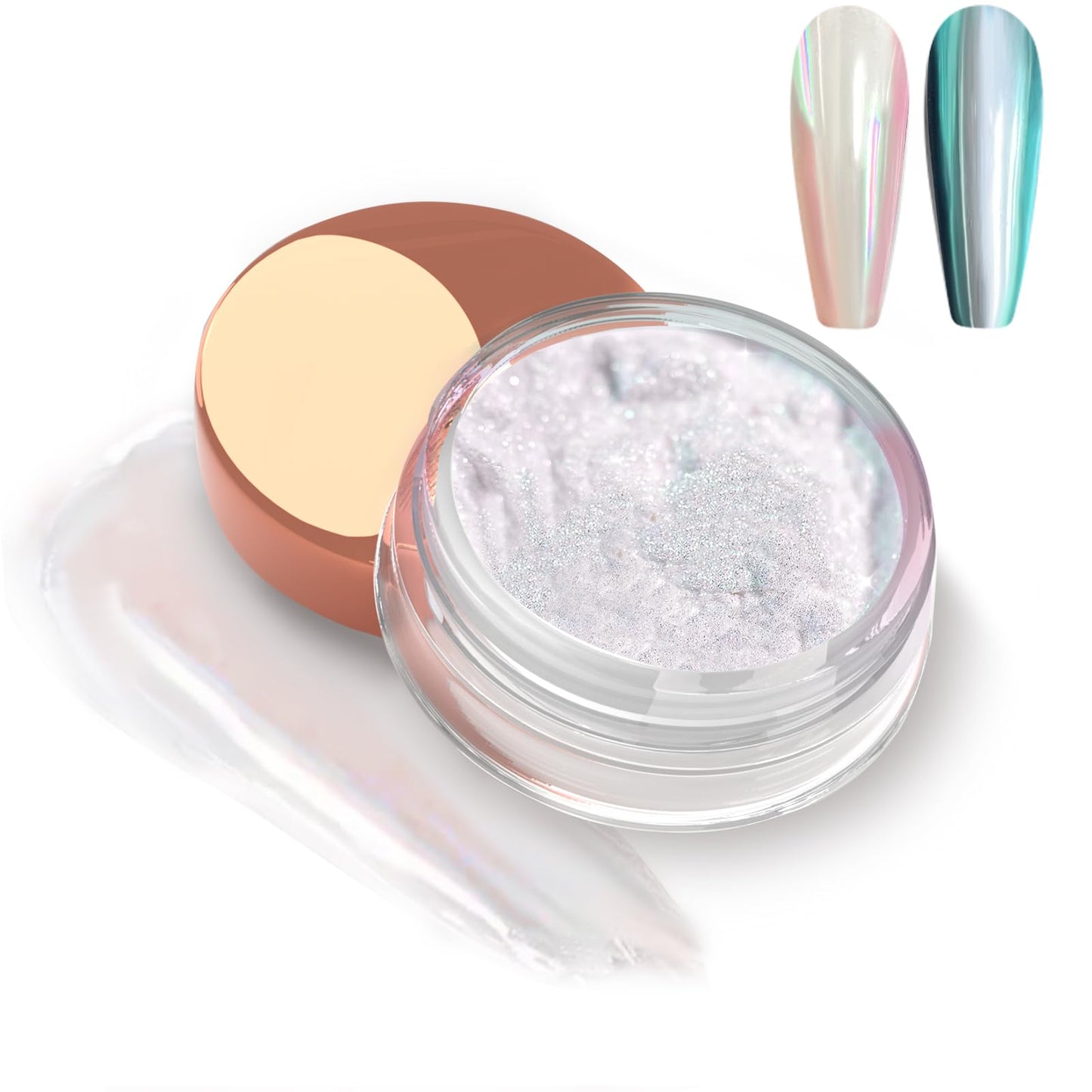 Allstarry Unicorn Chrome Nail Powder, Aurora Mermaid Iridescent White Pearl Nail Chrome Powder Pigment Glitter Fairy Dust for Nail Art, Manicure, Gel Nail Polish - Spring Moonlight