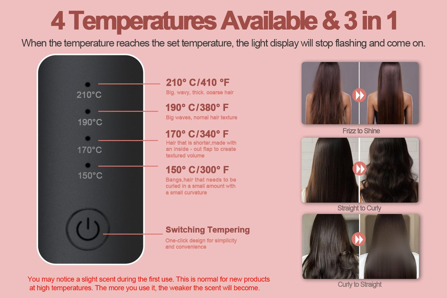 Youbella Cordless Hair Curling Iron Brush, Mini Travel Hot Straightener Comb, 3-in-1 Portable Wave Curling Wand, 1.5″ Ionic Heated Brush, USB Rechargeable Hair Curler, Pink