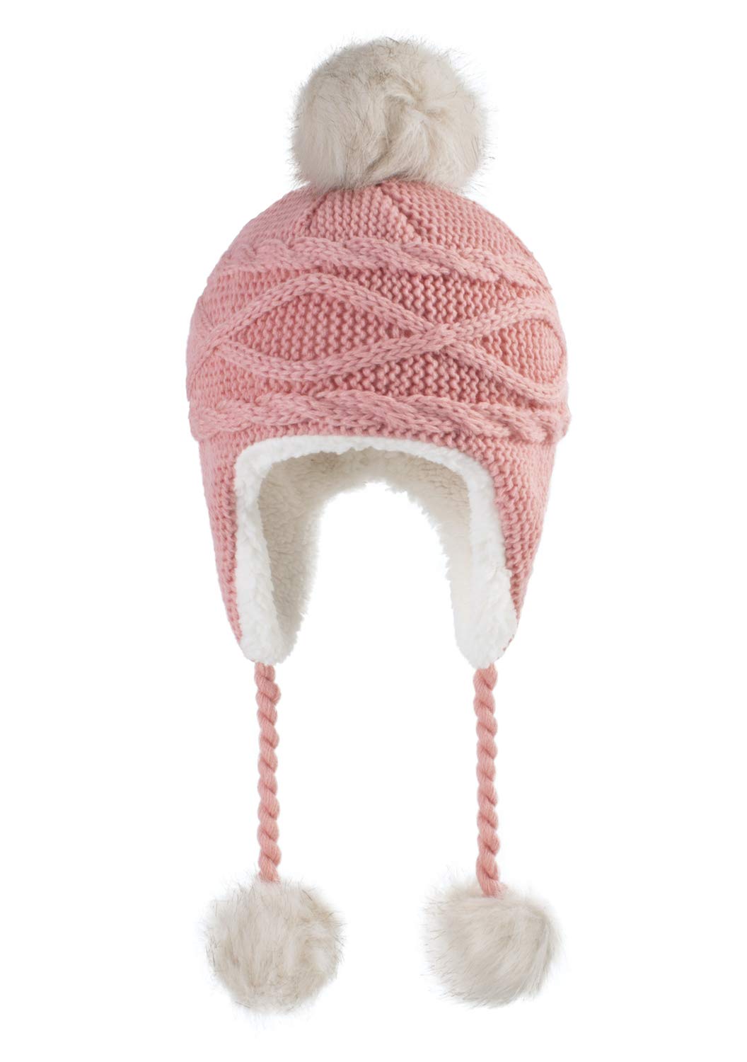 Home Prefer Girls Sherpa Earflaps Hat Kids Winter Hat Beanie Fuzzy Peruvian Hat (Large, Pink)