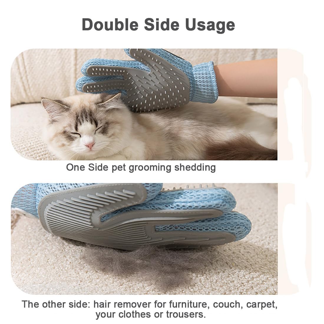 2 in 1 Pet Grooming Gloves for Dogs & Cats, Pet Fur Remover Glove, Grooming Brush for Shedding, Massage, Hair Remover Mitt, Fur Cleaner for Couch, Clothes,Carpet -1 Piece