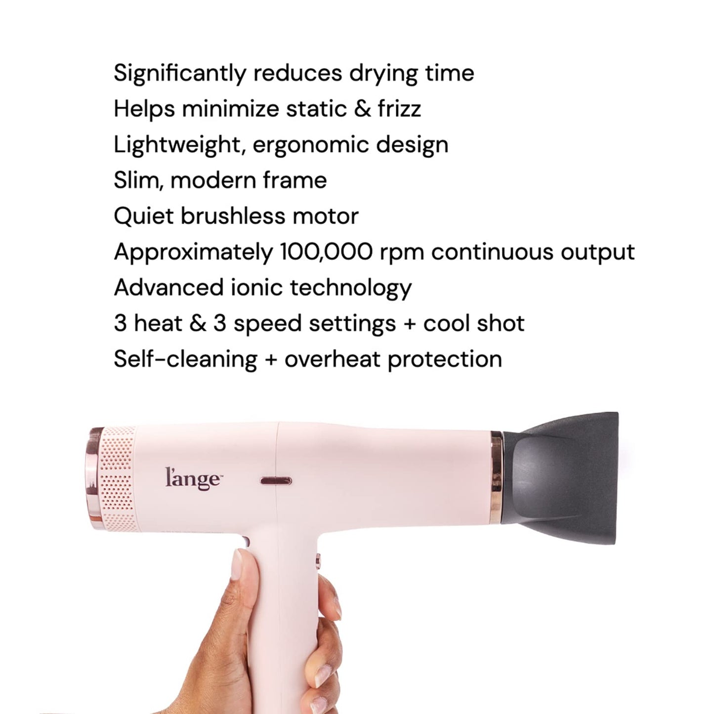 L'ANGE HAIR Le Styliste Luxury Hair Dryer | Quiet Brushless Blow Dryer with Diffuser | 1875 Watts for 4X Faster Drying | Hairdryer with 3 Heat & Speed Settings | Best Hair Dryers for Blowouts