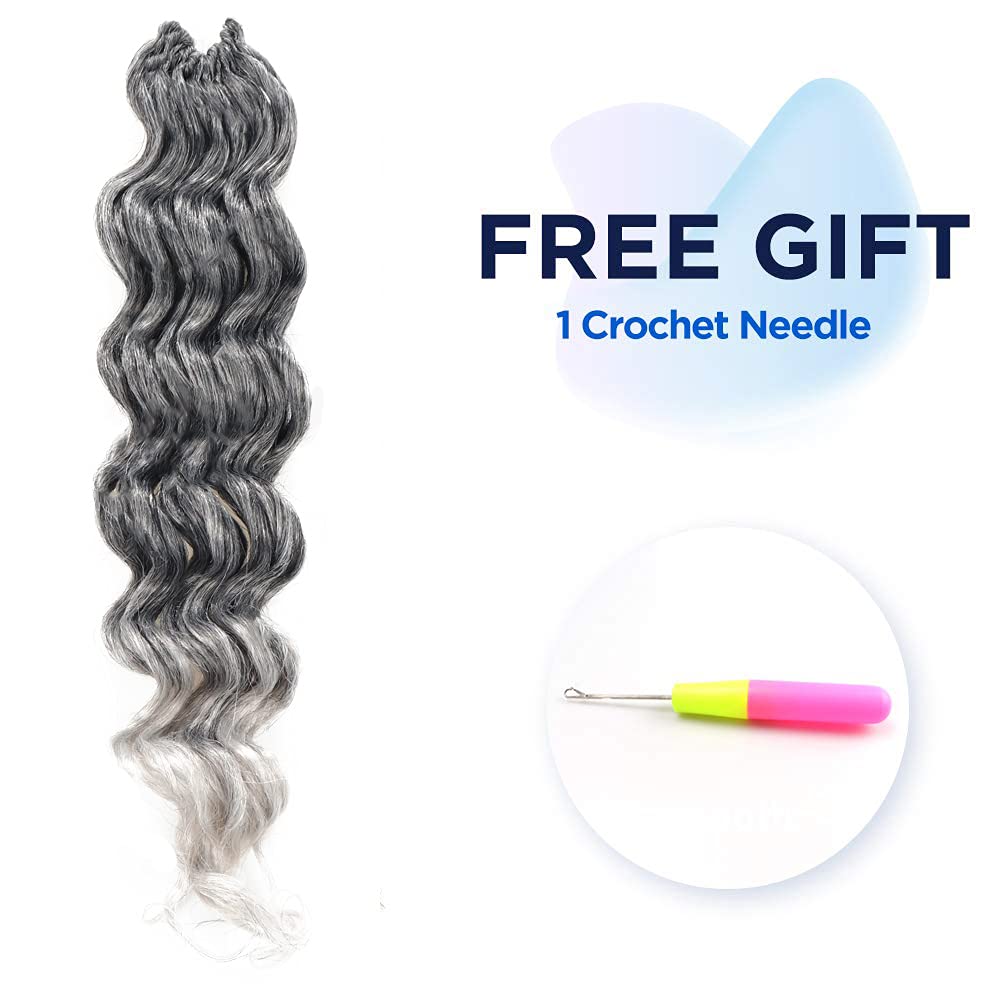 ToyoTree Ocean Wave Crochet Hair - 9 Inch 8 Packs Ombre Gray Short Curly Deep Wave Crochet Hair, Synthetic Ocean Wave Braiding Hair Extensions (9 Inch,T-Gray-8P)