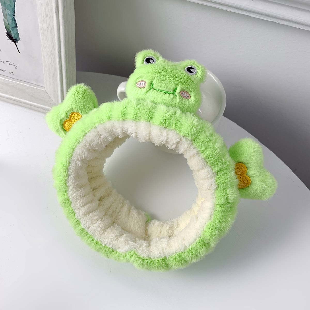 Kawaii Spa Headband for Washing Face, Cute Green Frog Headband for Make Up, Washing, Party, Soft Headband for Woman Girls