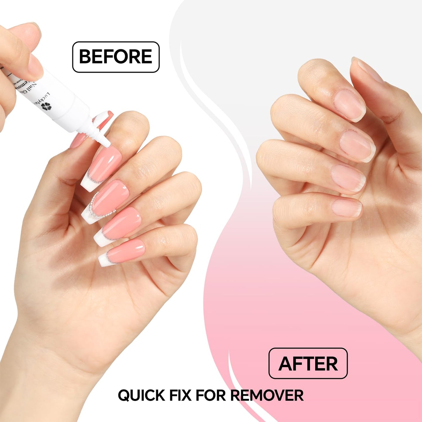 Luckyfairy Nail Glue Remover for Press on Nails Semi Solid Nail Glue Acetone-Free, Not for Gel Polish Base Coat, 2Pcs 12ml