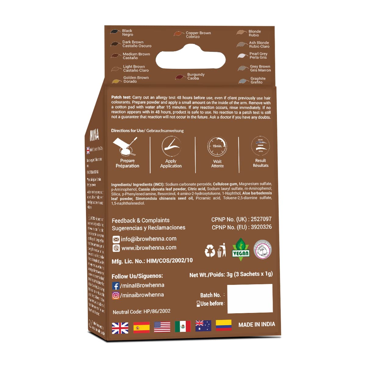 MinaiBrow Instant Hair Dye Kit Light Brown | Natural Spot Coloring Tinting Powder with Nourishing Oil & Brush, Water & Smudge Proof | 100% Grey Coverage Upto 30 Applications