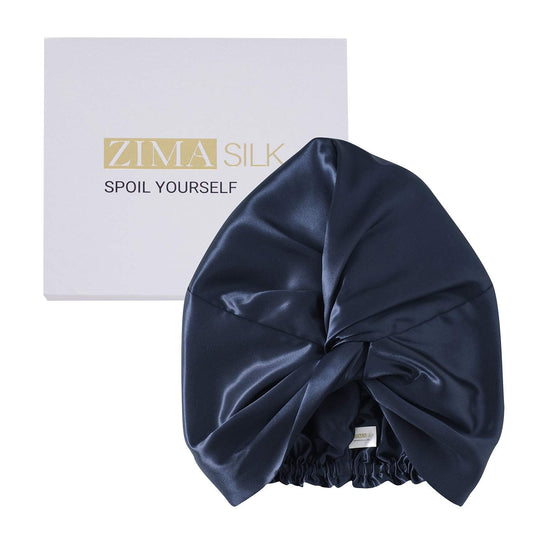ZIMASILK 22 Momme 100% Mulberry Silk Bonnet for Sleeping & Women Hair Care, Highest Grade 6A Silk hair wrap for sleeping with Premium Elastic Stay On Head (1Pc, Navy Blue)