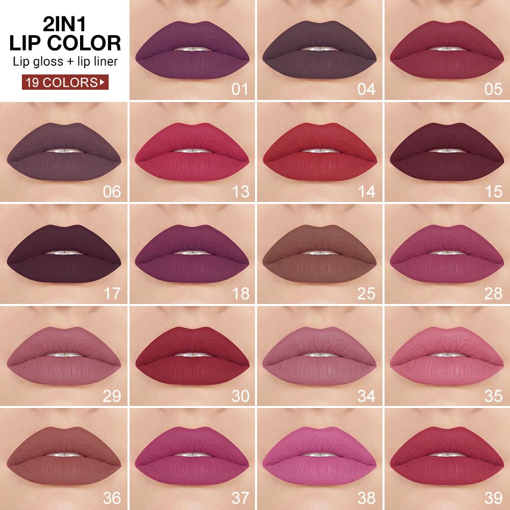 evpct 1Pcs Dark Deep Red Matte Lip Liner and Liquid Lipstick Stain Makeup Set for women, Red Long Lasting Smudge Proof Lipstick labiales matte mate larga duracion listip 24 hours originales,17#