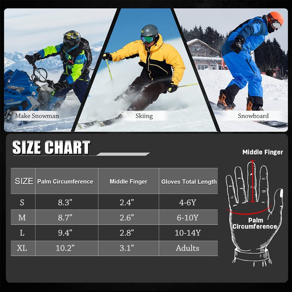 JANGANNSA Waterproof Children Ski Gloves Breathable Winter Mitten for Boys Girls Thinsulate Lined Kids Snowboard Glove 4-14Y (Navy+Gray, 4-6 Years)