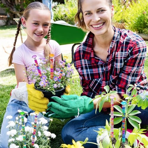 230 Pcs Beaded Garden Stakes, DIY Fairy Wand Garden Stake Beads Kits with 200 Colorful Assortment Round Large Hole Beads with 10 Crystal Stopper Top, 10 Threaded Rod and 10 Nuts for Outdoor Decoration