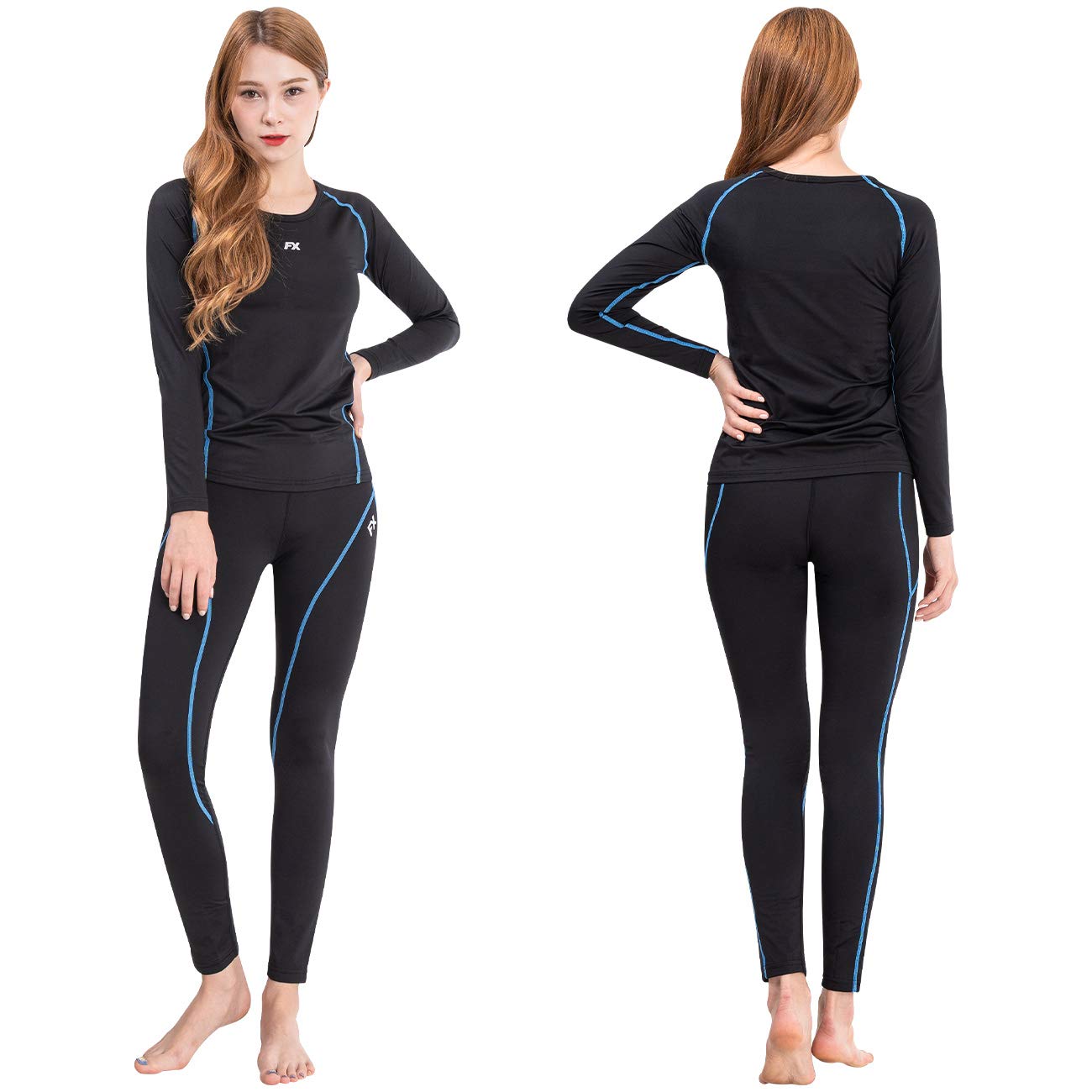 FITEXTREME Womens MAXHEAT Fleece Long Johns Thermal Underwear Set Black L