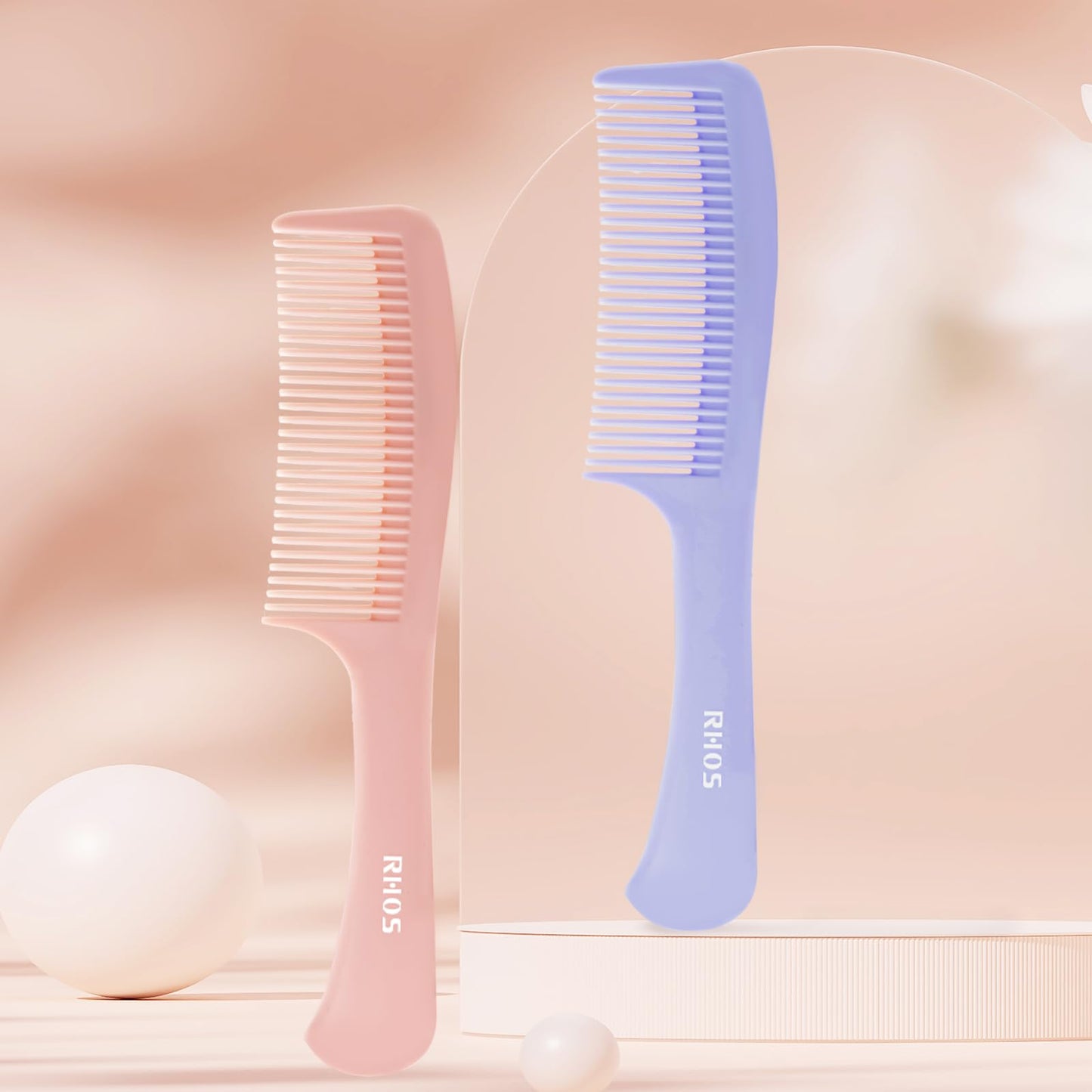 RHOS Detangling Hair Comb for Women,Hair Comb Set for Curly/Straight/Short/Thick Hair,Medium Tooth Comb for Wet and Dry Hair,Hair Detangler Comb(Pink&Purple)