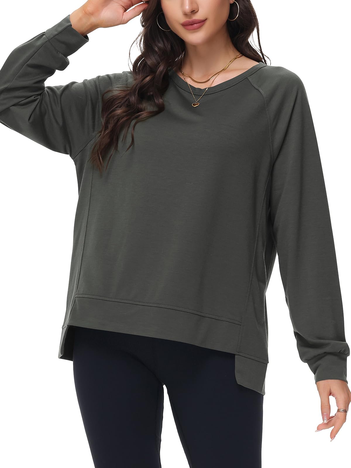 Poetsky Womens Long Sleeve Tops Lightweight Sweatshirts Pullover Shirts Winter Clothes Dark Gray L