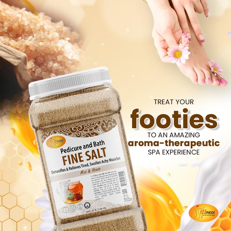 SPA REDI - Detox Foot Soak Pedicure and Bath Fine Salt, Milk and Honey, 128 Oz - Made with Dead Sea Salts, Argan Oil, Coconut Oil, and Essential Oil - Hydrates, Softens and Moisturizes