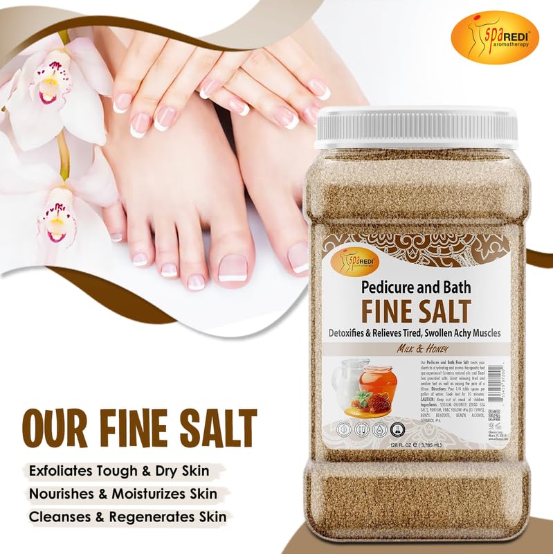 SPA REDI - Detox Foot Soak Pedicure and Bath Fine Salt, Milk and Honey, 128 Oz - Made with Dead Sea Salts, Argan Oil, Coconut Oil, and Essential Oil - Hydrates, Softens and Moisturizes