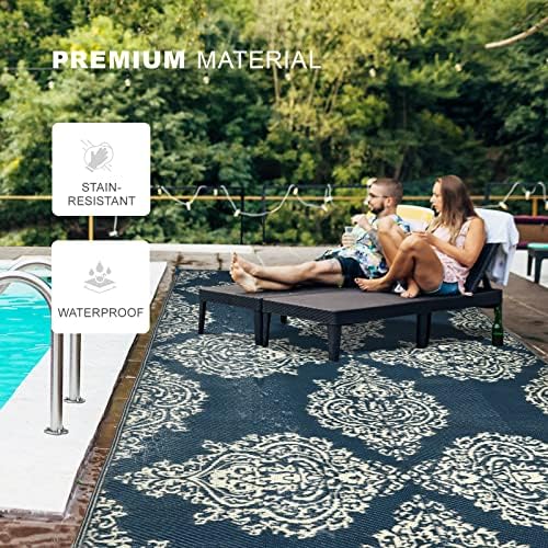 wikiwiki Outdoor Rug, 5x8ft Waterproof Reversible Mat Indoor Outdoor Rugs Carpet, Small Area Rug Plastic Straw Rug for Patio Deck Balcony Pool RV Camping Beach Picnic, Blue & Beige, Rugscape Series