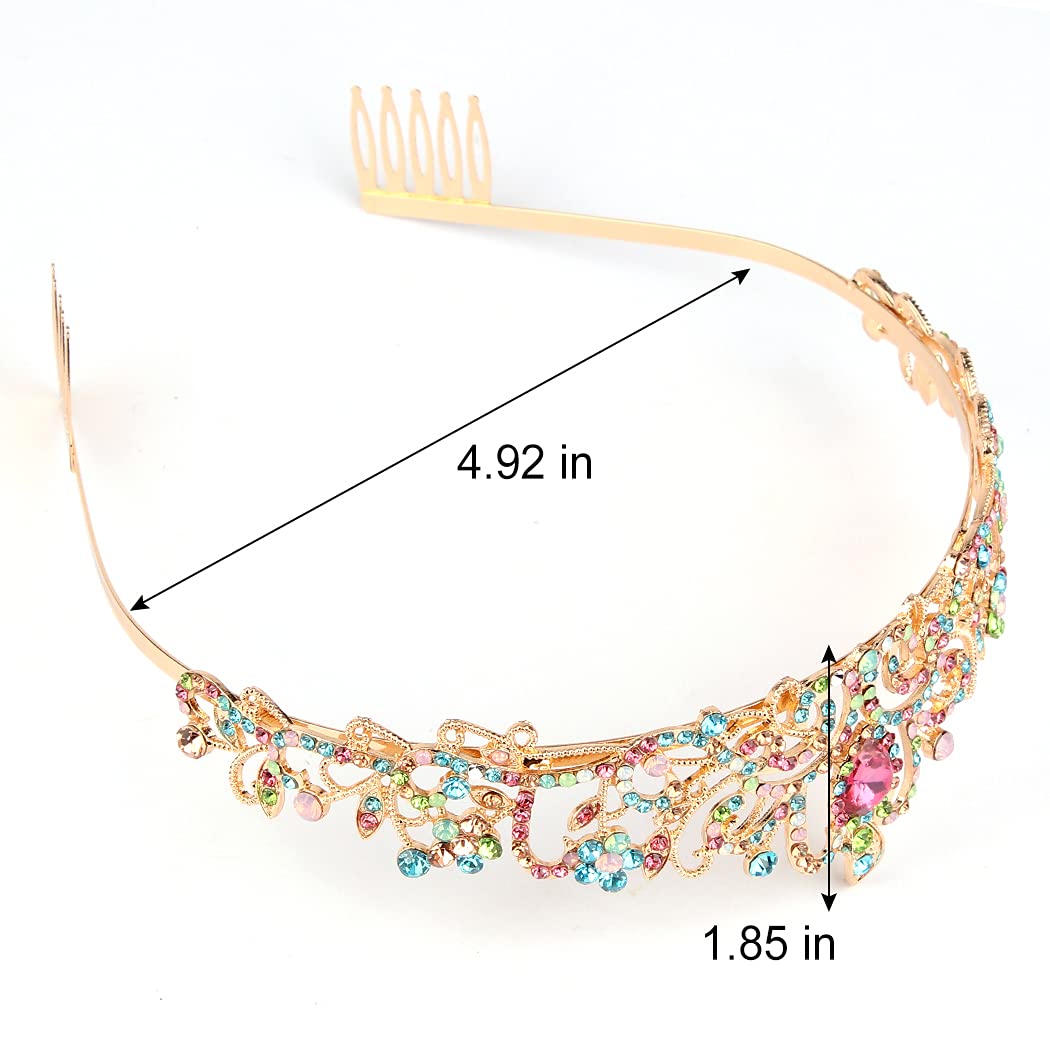 Didder Gold Tiaras for Women, Multicolor Rhinestones Tiaras and Crowns for Women Elegant Crown with Combs Princess Crown Tiaras for Girls Women's Headbands Bridal Wedding Prom Birthday Party
