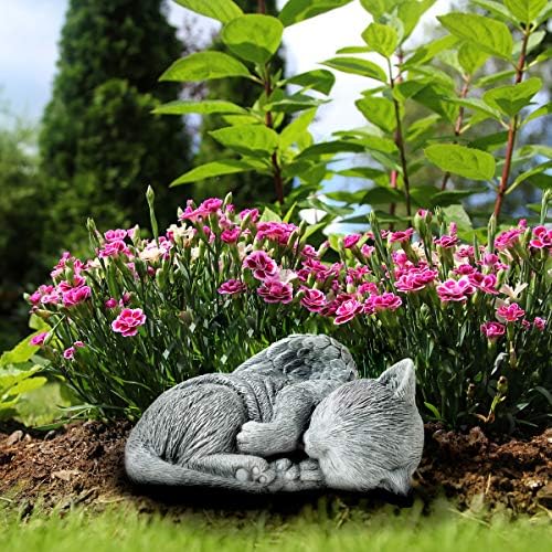 Pure Garden Cat Memorial Stone - Peaceful Sleeping Kitten Angel Statue for Garden, Remembrance, Grave Marker, and Loss - Pet Sympathy Gift (Gray)