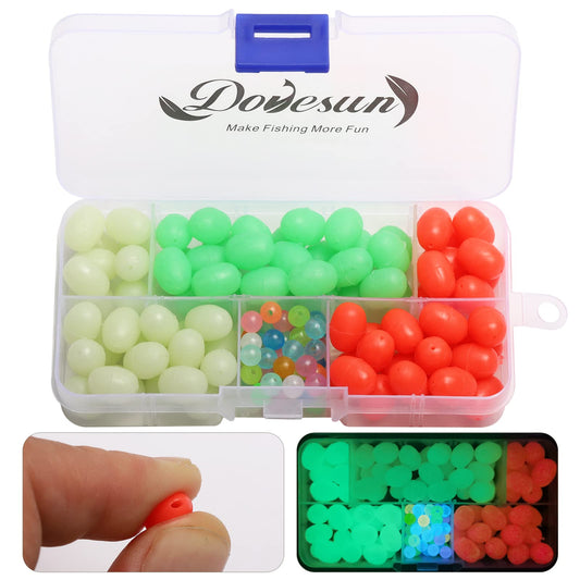 Dovesun Soft Rubber Fishing Beads Fishing Accessories Fishing Bait Eggs Oval Luminous Fishing Beads with Fishing Tackle-Box 0.39 * 0.59in(131pcs)