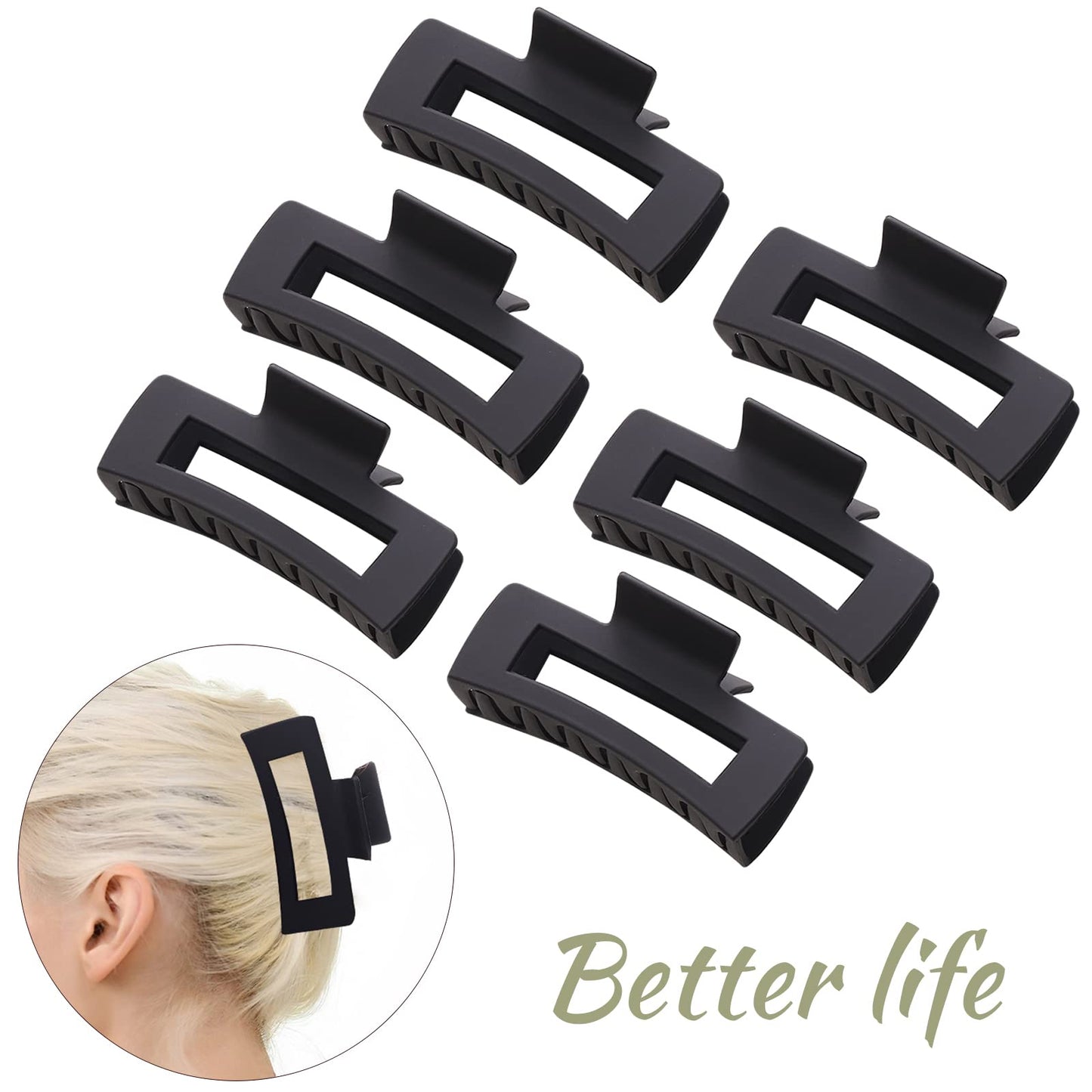 12 Pack Black Square Claw Clips, Big and Small Neutral Rectangle Hair Claw Clips, Non-slip Matte Large Hair Clips for Women,Strong Hold jaw clip for Thick Thin Hair