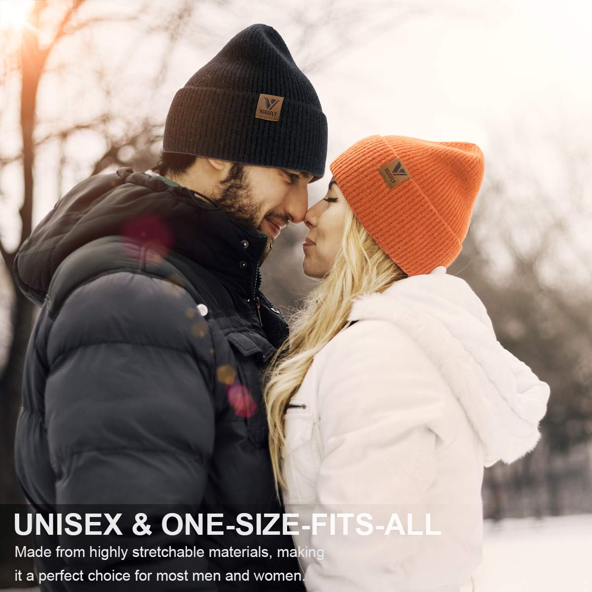 Vgogfly Beanie Men Slouchy Knit Skull Cap Warm Stocking Hats Guys Women Striped Winter Beanie Hat Cuffed Plain Hat Dark Blue