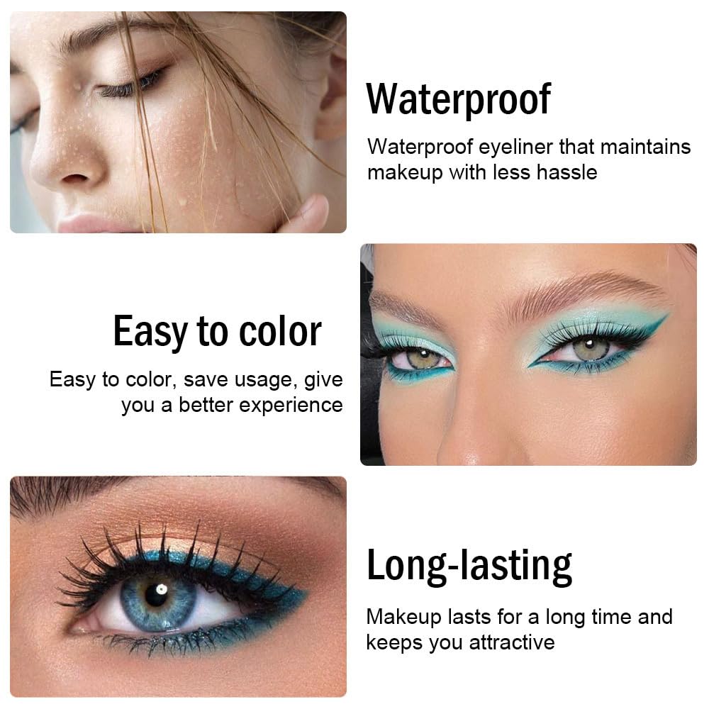 evpct 3Pcs Sky Blue & Sea Blue & Blue-green Gel Glitter Eyeliner Pencils Set for Women, Waterproof Smudge Proof lapiz de ojos delineador de ojos contra el agua Eye Liner Makeup 09 11 15