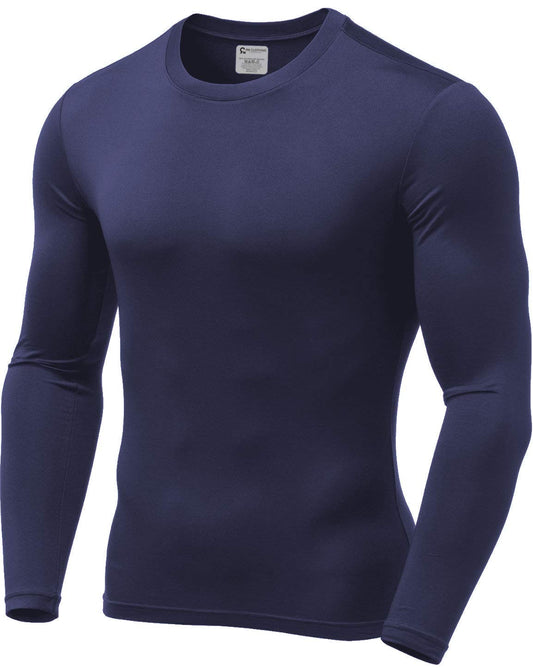 9M Mens Ultra Soft Thermal Shirt - Compression Baselayer Crew Neck Top - Fleece Lined Long Sleeve Underwear, Navy Blue, Large