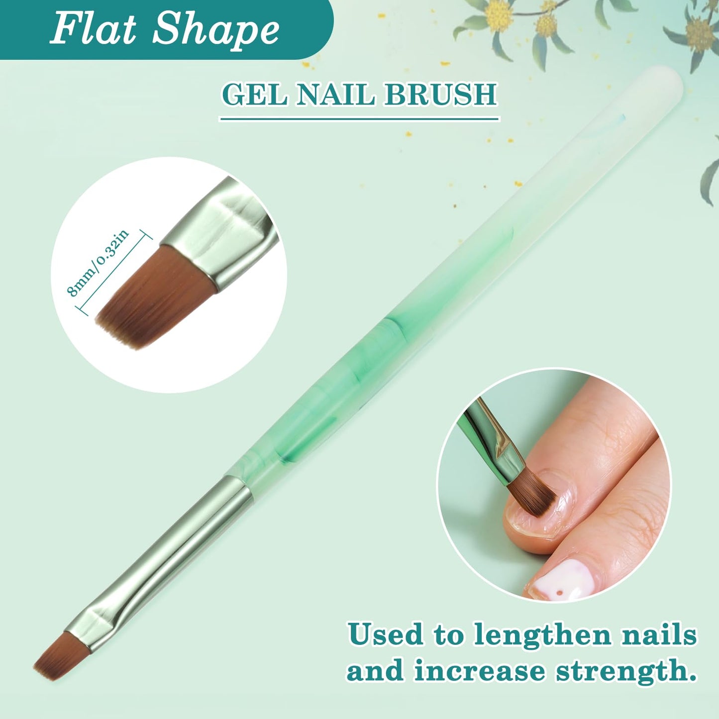 Green Nail Art Clean Up Brushes for Cleaning Polish Mistakes on the Cuticles, Acetone Resistant Nail Brush, Fingernail Cleaning Brushes for Nail Art and Designs (Round&flat&Bevel)