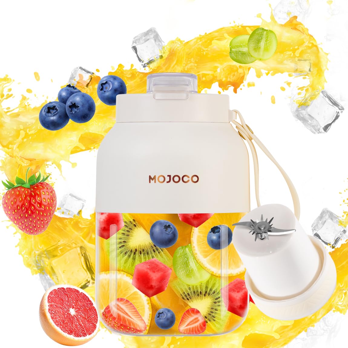 Mojoco Portable Smoothie Blender - 24oz Personal Blenders for Shakes and Smoothies - Cordless/Rechargeable Juice Blender with Stainless Steel Blade for Office, Gym, Camping, Travel