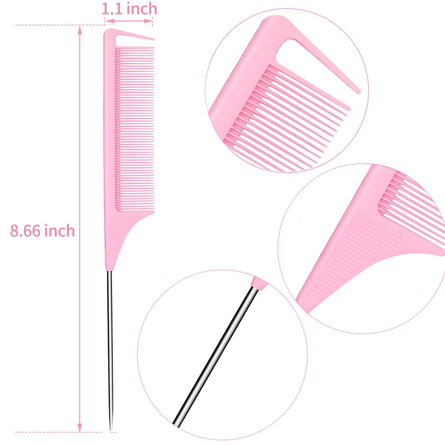 Rat Tail Combs 20 PCS, Parting Combs for Braiding Hair Carbon fiber heat-resistant anti-static,for Sectioning, Parting, Styling Hair (Pink)
