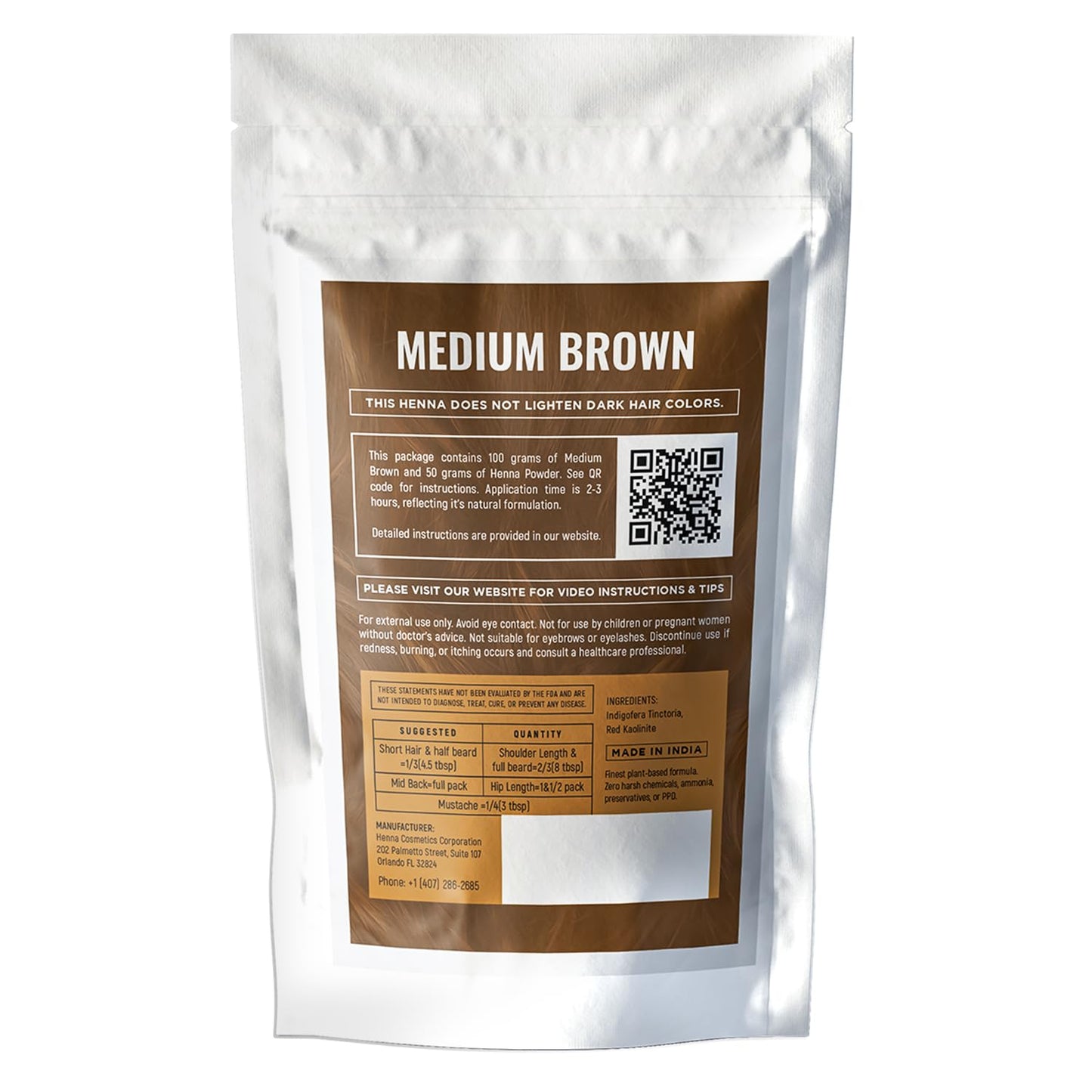 Henna Cosmetics Cypri Natural Henna Hair Color Dye, 100% Pure Henna Powder for Hair Growth Organic (Medium Brown, 100 Gr + Free 50 Gr.)