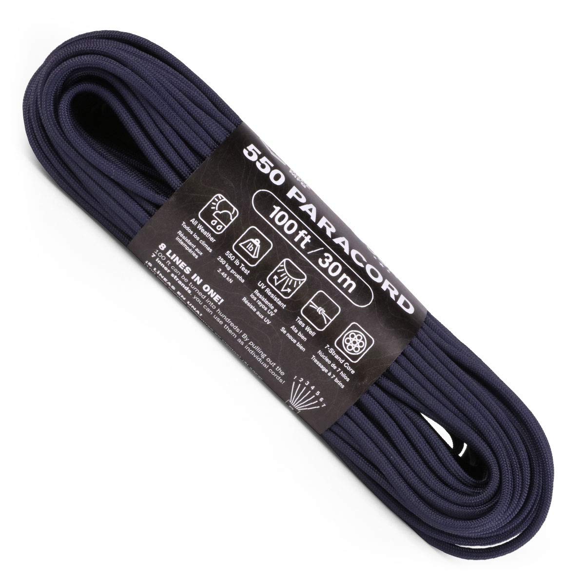 Atwood Rope MFG 550 Paracord 100 Feet 7-Strand Core Parachute Cord (Navy)