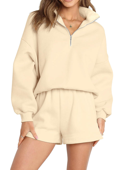 FUPHINE Women Two Piece Outfits Sweatshirt Casual Set Lounge Wear Tracksuit Set 2024 Trendy Sweat Set For Winter Apricot L