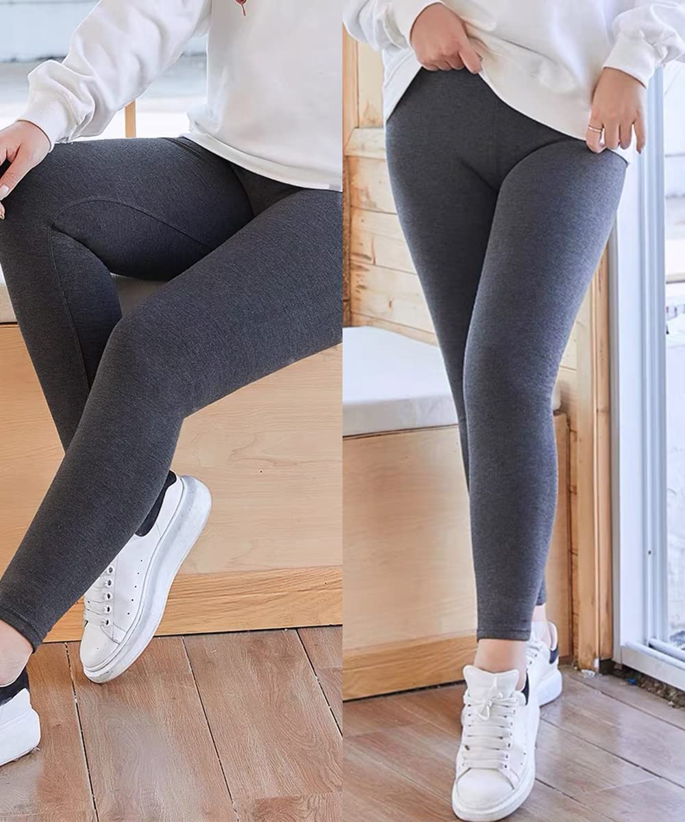 TIYOMI Plus Size Women's Dark Grey Leggings 2X Full Length Pants Stretchy High Waist Ankle Leggings Solid Color Butt Fit Pants Workout Warm Fall Winter Leggings 2XL 16-18