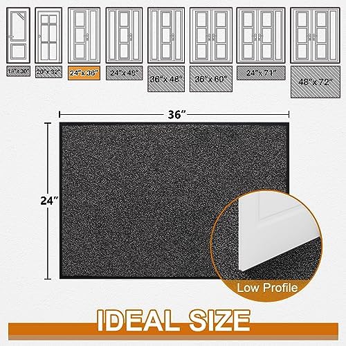 Mibao Front Door Mat, Dirt Trapper Welcome Mat for Outdoor Indoor, Non-Slip Waterproof Doormat, Durable Machine Washable Low Profile Entry Rug for Back Door Outside Patio Porch, 36" x 24", Grey
